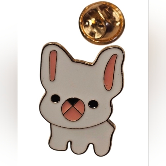 Handmade Crochet Floral Key chain Purple Dog Enamel Pin White Frenchie Puppy Pin - Picture 9 of 17